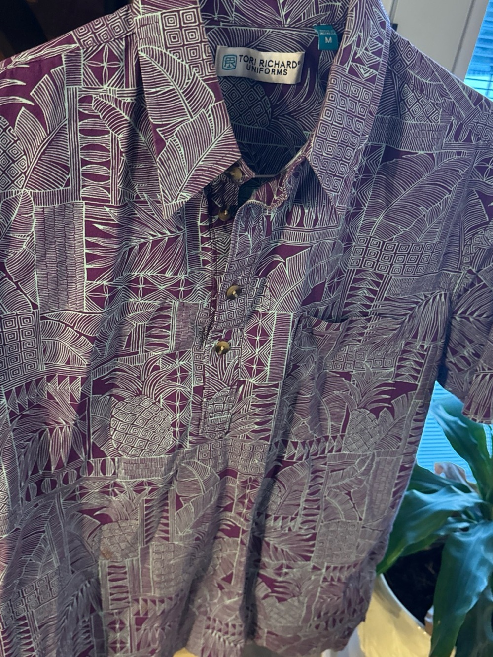 Tori Richard Purple Tropical Print Short-Sleeve Button Shirt